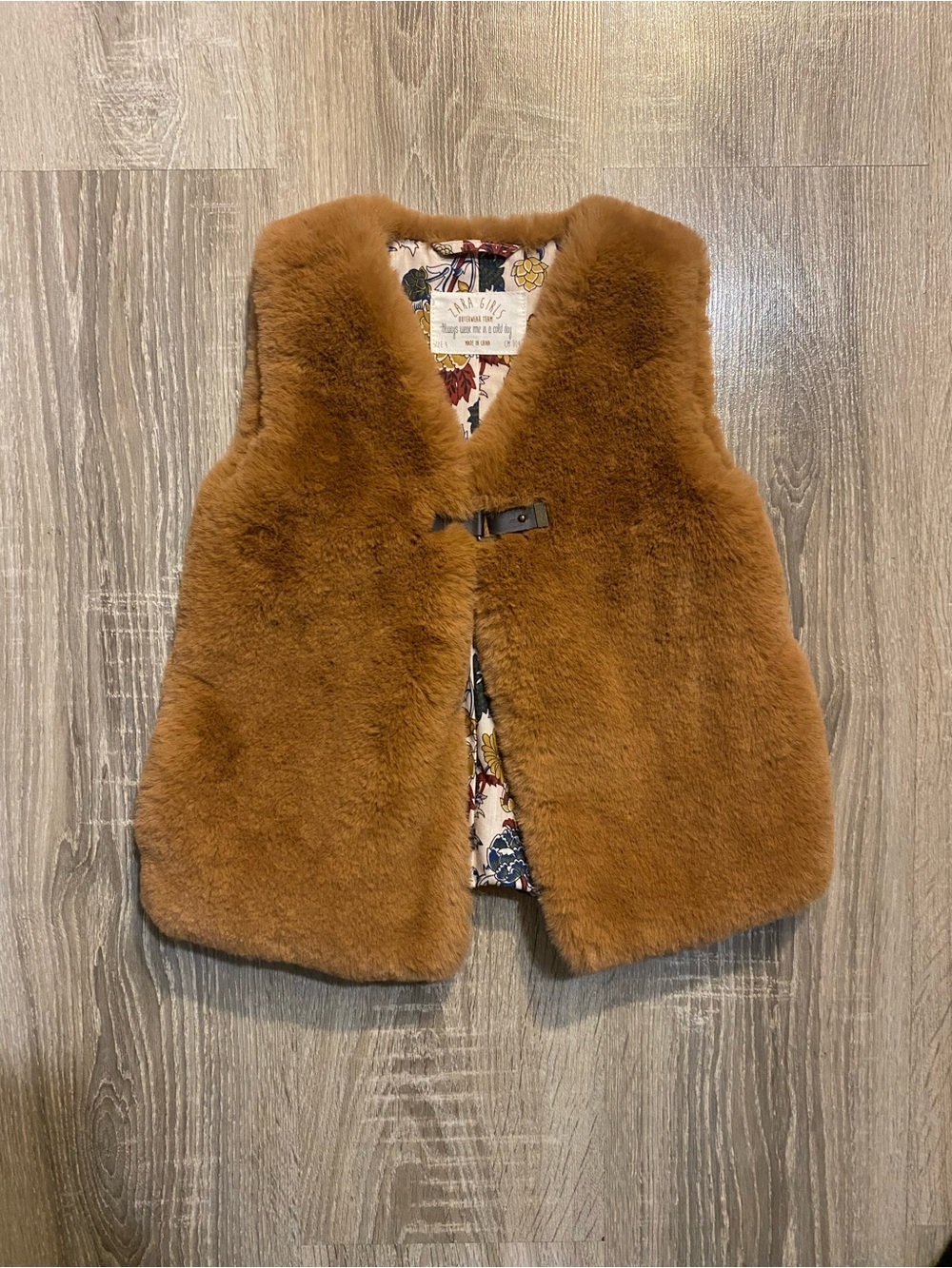 Zara Girls Camel Brown Faux Fur Hoodless Vest Gilet